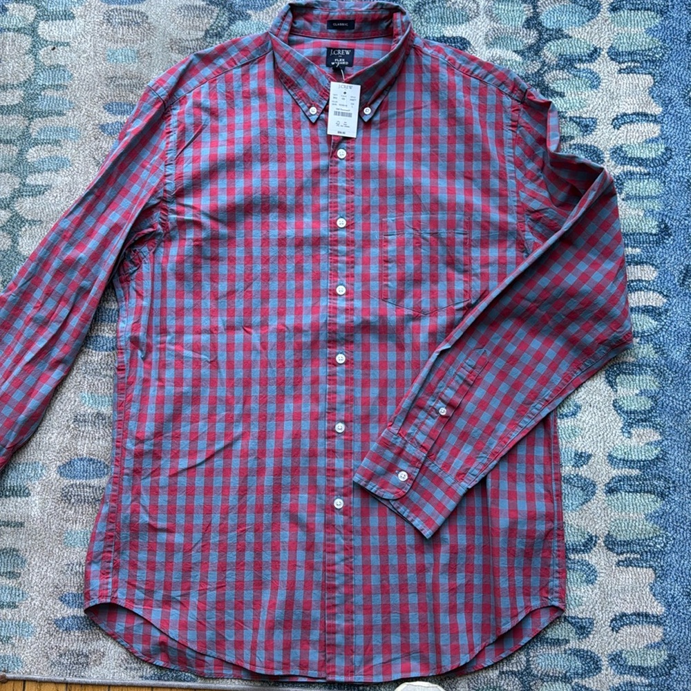 J. crew men’s classic button down red/slate blue LARGE NWT